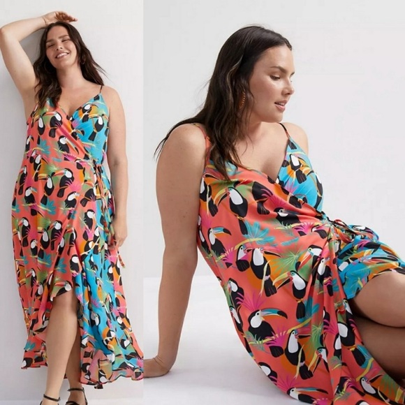 Farm Rio x Anthropologie Toucans Wrap Maxi Dress Size Medium - Picture 11 of 13